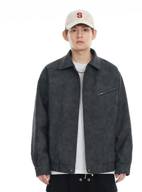 DL brand春秋日系百搭拉链装饰皮衣机车服春秋季夹克翻领外套男