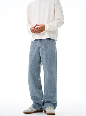 DL brand秋季复古水洗泼墨设计感直筒牛仔裤女宽松阔腿休闲裤