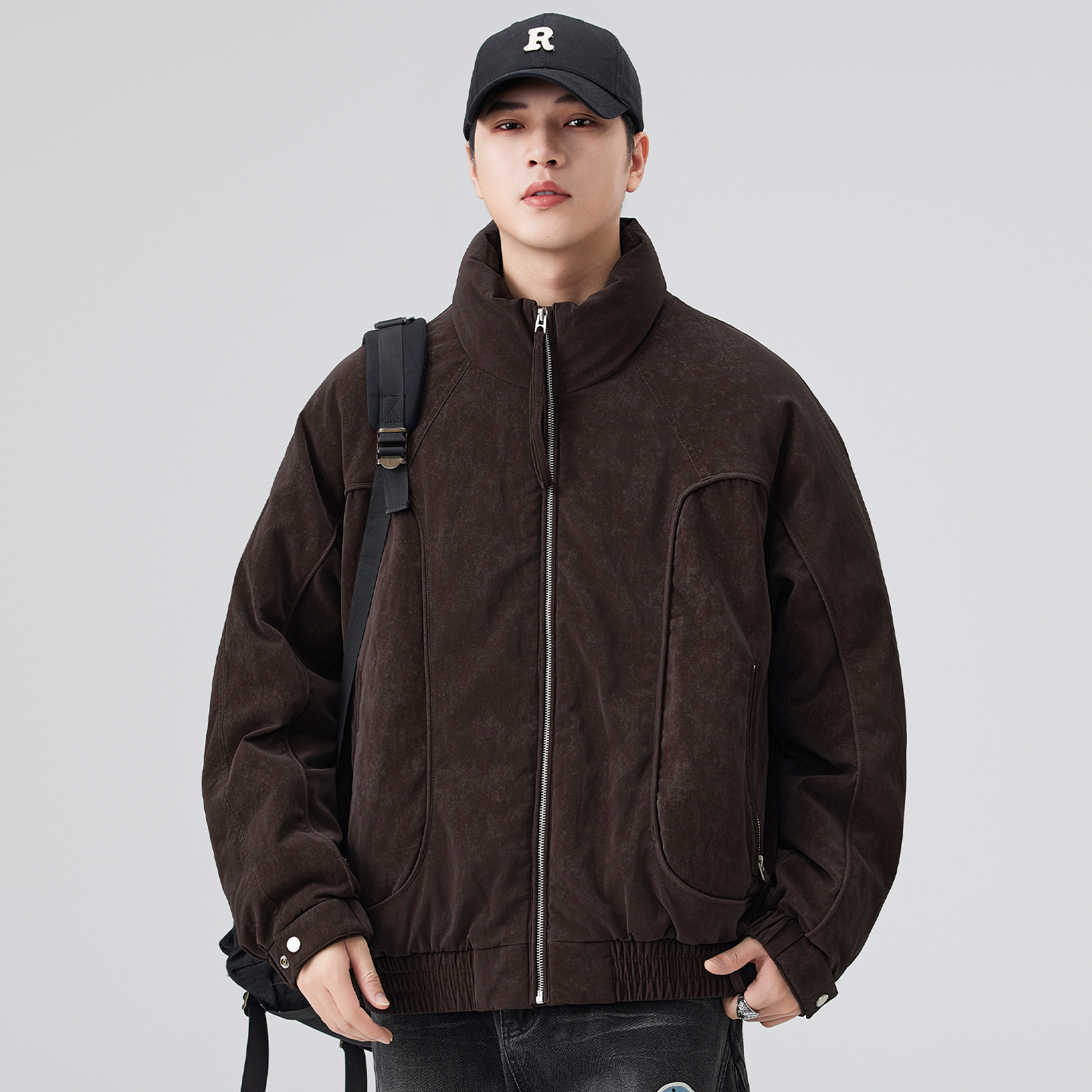 DL brand冬季日系复古纯色保暖羽绒衣外套日系复古潮流棉衣外套男