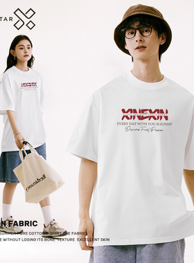 DL brand夏季情侣重磅加厚纯棉男士短袖t恤美式复古字母印花上衣