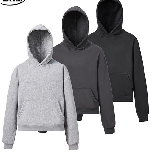 DL brand美式复古cleanfit短款卫衣高级感灰色加厚情侣连帽卫衣男