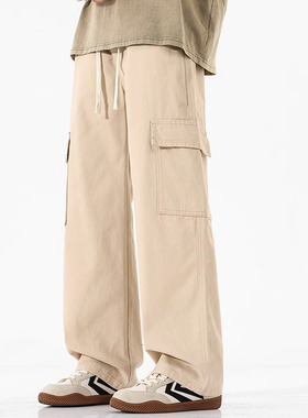 DL brand日系潮牌纯色多口袋工装裤男复古宽松直筒阔腿休闲男女