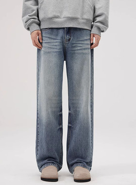 DL brand四季款复古水洗阔腿蓝色牛仔裤男女潮流百搭宽松直筒长裤