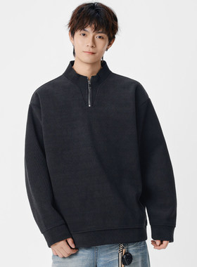 DL brand秋季复古半拉链立领卫衣休闲百搭套头T恤卫衣宽松男女