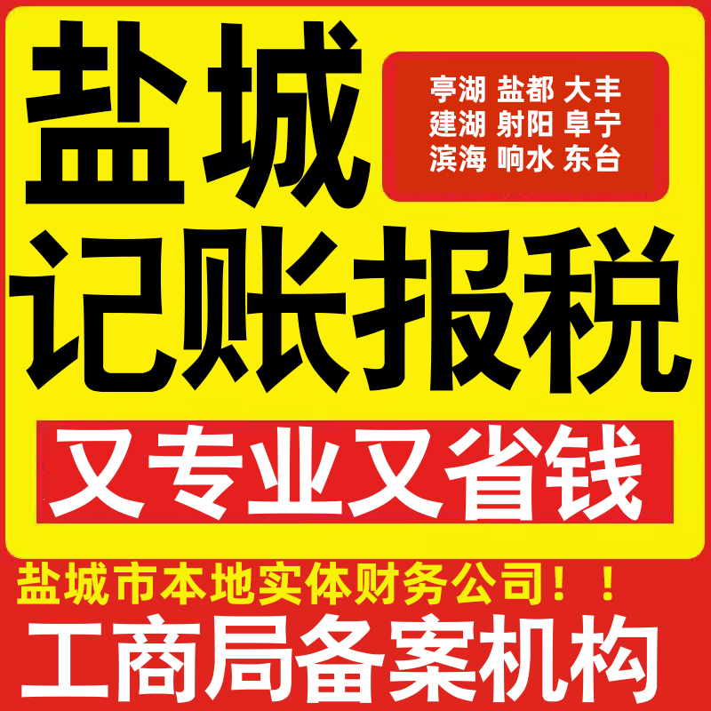 盐城公司代办记账小规模亭湖盐都大丰区建湖射阳阜宁滨海做账报税