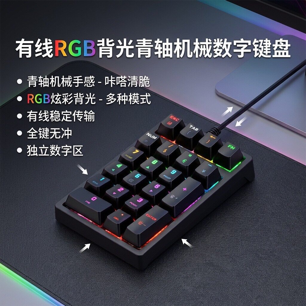 有线数字机械小键盘内置财务会计笔记本平板电脑手机有线数字键盘