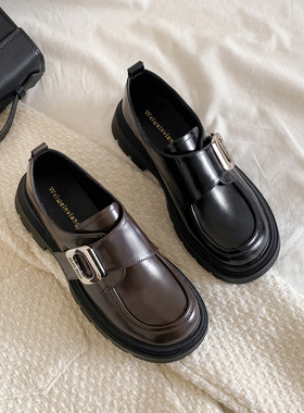 美拉德2024年新款百搭厚底乐福鞋女复古黑色小皮鞋英伦风软底单鞋