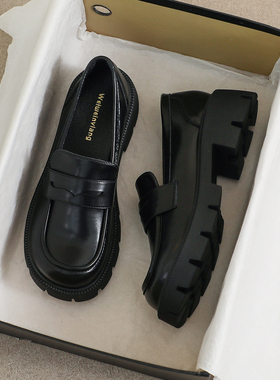 厚底小皮鞋女2024年新款百搭一脚蹬黑色复古乐福鞋软底通勤工作鞋