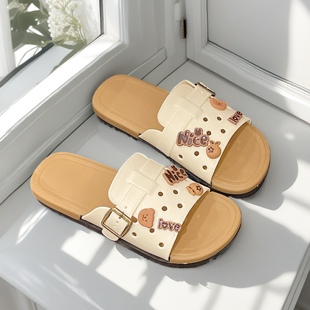 勃肯拖鞋女时尚卡通新款外穿夏季软底一字拖百搭高级感沙滩凉拖女