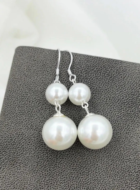 s999纯银大小贝珠耳钩足银防过敏不掉色925银珍珠耳环耳钉耳饰品