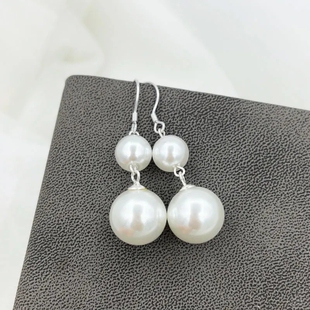 s999纯银大小贝珠耳钩足银防过敏不掉色925银珍珠耳环耳钉耳饰品