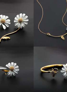 原创设计高级感雏菊耳环项链女锁骨链ins潮简约气质百搭网红耳钉