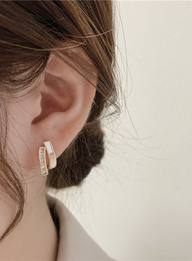 贝壳双层耳钉女小众设计感高级纯银耳环2022年新款潮轻奢耳圈耳饰
