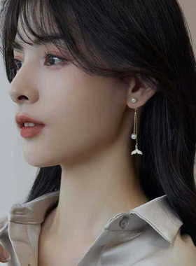珍珠耳坠长款气质耳环女2025韩国网红耳饰2023年新款潮纯银耳钉