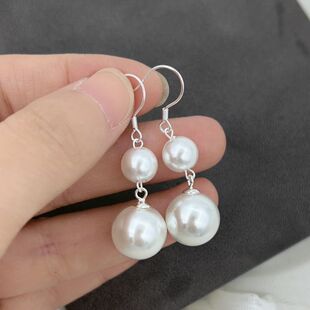 s999纯银大小贝珠耳钩足银防过敏不掉色925银珍珠耳环耳钉耳饰品