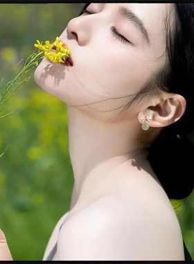 纯银耳钉绿色蝴蝶结吊坠耳环女款小众设计感高级耳坠森系气质耳饰