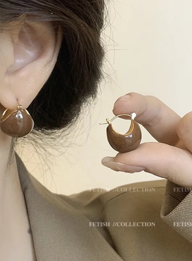 春夏焦糖复古滴釉耳环女2023年新款潮小众设计感高级耳扣耳钉耳饰