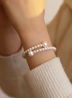 开口正圆珍珠手链女情侣女生闺蜜手镯2023年新款爆款潮小众设计感