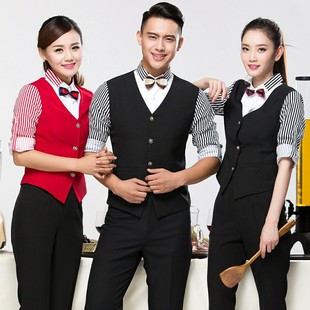 酒店工作服秋冬装 酒吧马甲假两件服务员宾馆前台KTV服装男女长袖