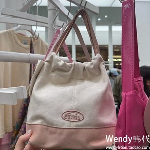 字母抽绳手提包水桶包托特包 新款 韩国代购 小众emis