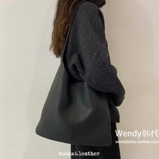 韩国代购 leather大容量水桶单肩腋下包托特包 小众bucks