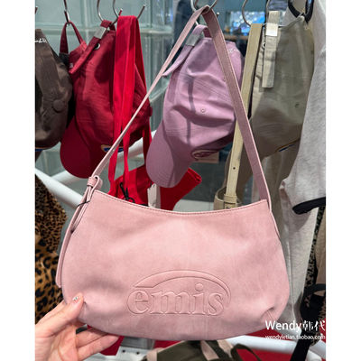 韩国代购小众emis 新款字母logo压纹单肩腋下手提包