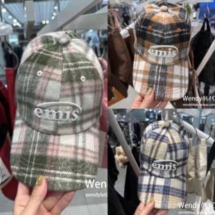 帽子 韩国代购 格子格纹棒球帽 新款 秋冬限定 小众emis