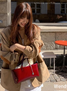 直邮～韩国代购小众minitmute 秋冬新款单肩手提腋下包漆皮flot