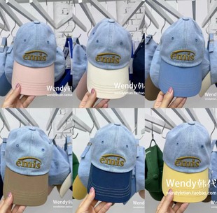 新款 小众emis 字母刺绣牛仔丹宁拼接棒球帽 韩国代购