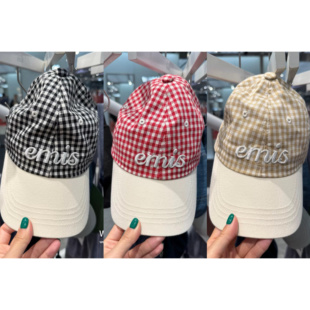正品 棒球帽 小众emis 字母刺绣条纹格纹 帽子 新款 韩国代购