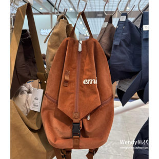 灯芯绒字母拉链轻便大容量双肩背包 新款 韩国代购 小众设计师emis