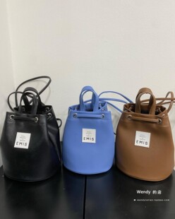 韩国代购小众设计师emis 字母水桶包双肩手提单肩包