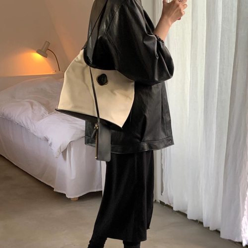 韩国代购小众设计师 archivepke 帆布拼接单肩腋下斜挎水桶包