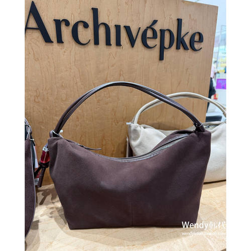 韩国代购小众设计师archivepke 抽绳羊皮麂皮单肩腋下手提包ridge