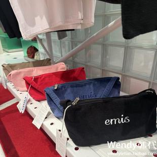 韩国正品代购小众设计师emis 灯芯绒长款字母单肩腋下法棍包