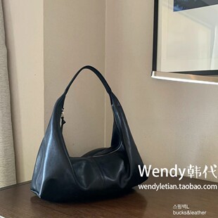 韩国代购小众bucks leather 新款羊皮单肩手提腋下大容量托特包