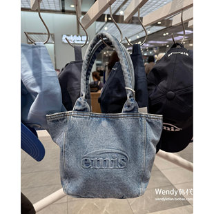 水洗牛仔丹宁字母手提包 新款 韩国代购 小众emis