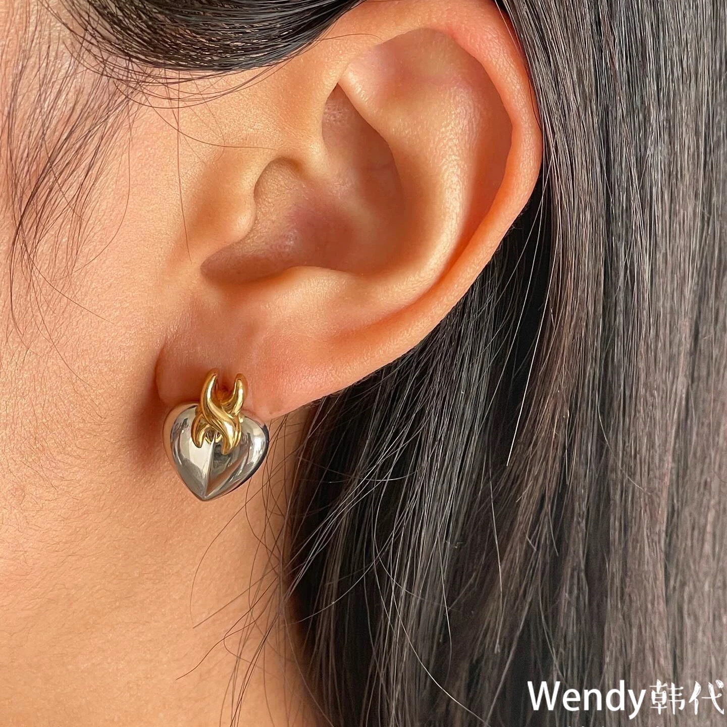 韩国代购小众设计师S_S.IL 爱心拼色耳钉耳饰耳坠耳环  ssil