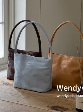 韩国正品代购小众mucu and ebony 新款刺绣pu单肩腋下手提包