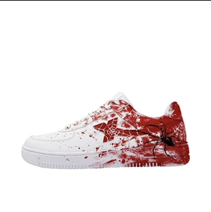 定制球鞋特步空军一号案发现场厚底小白鞋低帮休闲板鞋手绘涂鸦