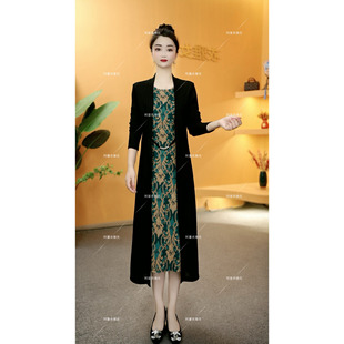 【衣雅优选】8083-1306新款透气时尚气质显瘦外套假两件连衣裙