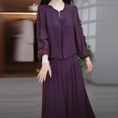 重磅桑丝纱双层假两件连衣裙