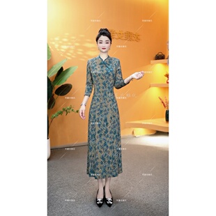 衣雅优选 长袖 8082 新款 气质显瘦弹力缎面盘扣旗袍连衣裙 816