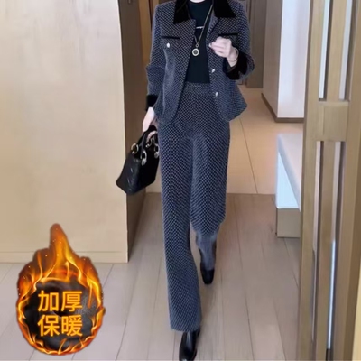 加厚保暖金貂混纺小香风上衣裤子