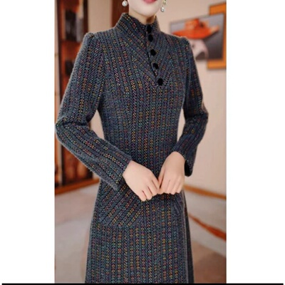 加绒加厚中长裙连衣裙