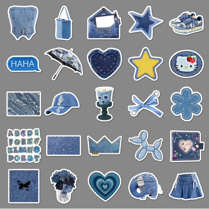 50张牛仔ins风贴纸蓝色小清新diy