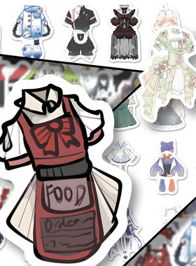 160张oc兔服贴纸二次元服装设计可爱爆款绘画参考diy贴画装饰素材