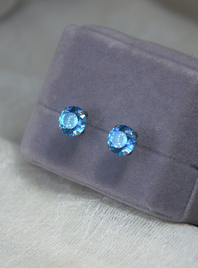 f136医用钛合金防过敏超闪海蓝色锆石鸟巢切耳钉女轻奢高级感耳饰