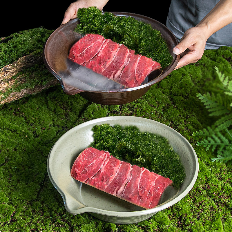 山野火锅餐具山缓缓同款九秒牛肉翘角牛肉喇叭大碗意境干冰牛肉盘