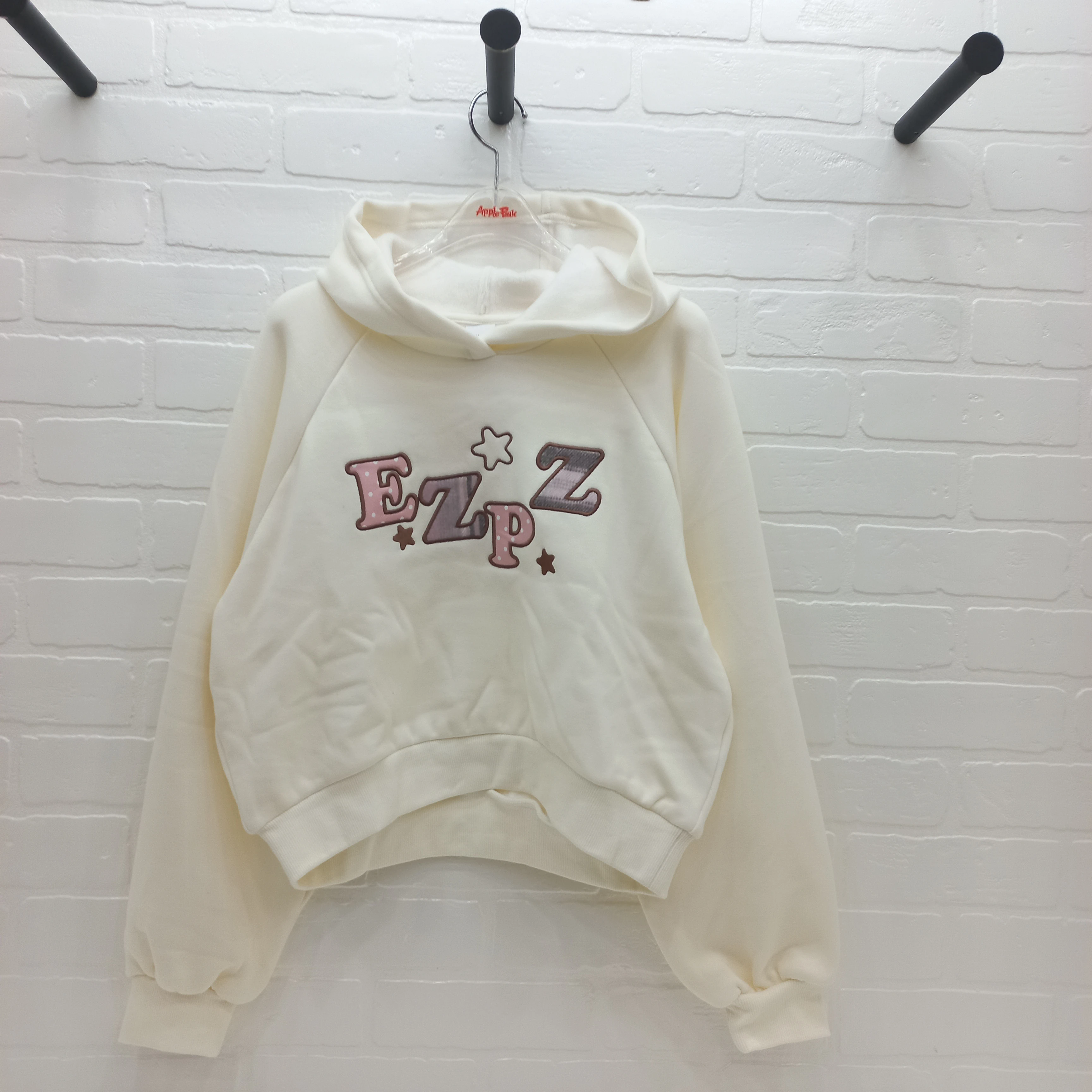 出口韩国AP品牌童装 中大童冬季女童短款字母加绒连帽卫衣